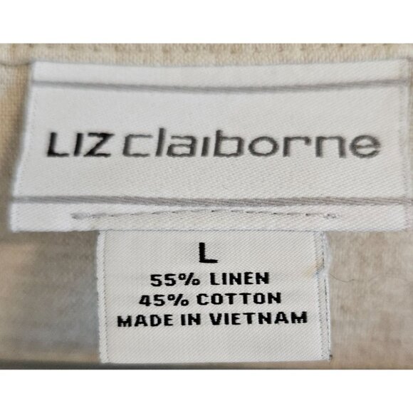 Liz Claiborne Woman Size L  Linen Blend Shacket Beige Roll Tag Sleeve Minimal - Picture 6 of 7